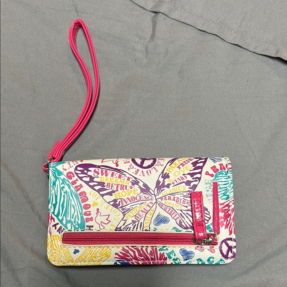 Vibrant Multicolor Butterfly Print Wristlet